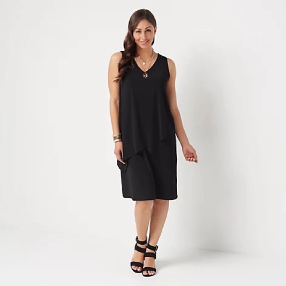 New Susan Graver Regular Liquid Knit Sleeveless Tiered Asymmetrical Hem Dress